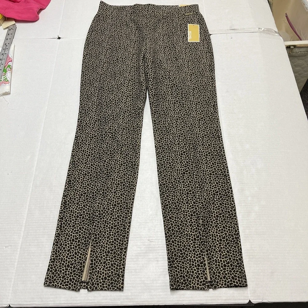 Michael Kors Pants Womens M Brown Print Pull On Flare Split Leg High Rise Casual